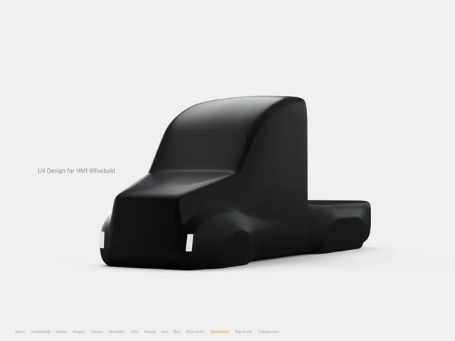 Evobald HMI vehicle UI render, minimal, geometric, monochrome