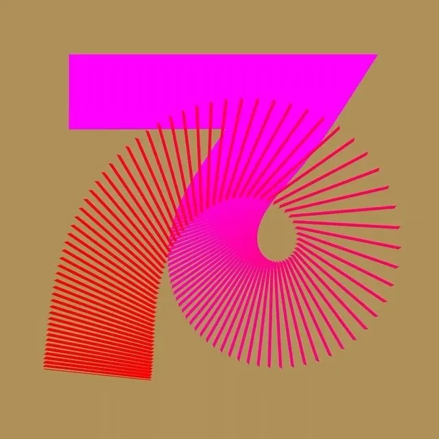 Radiating fan logo with magenta and red lines, abstract, geometric, warm