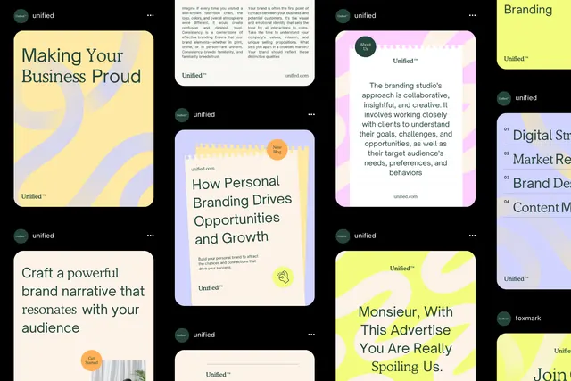 Untitled branding collage with pastel cards, minimal, corporate-clean, light