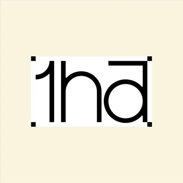 Bold sans-serif lettermark with geometric corner markers, minimal, monochrome, light