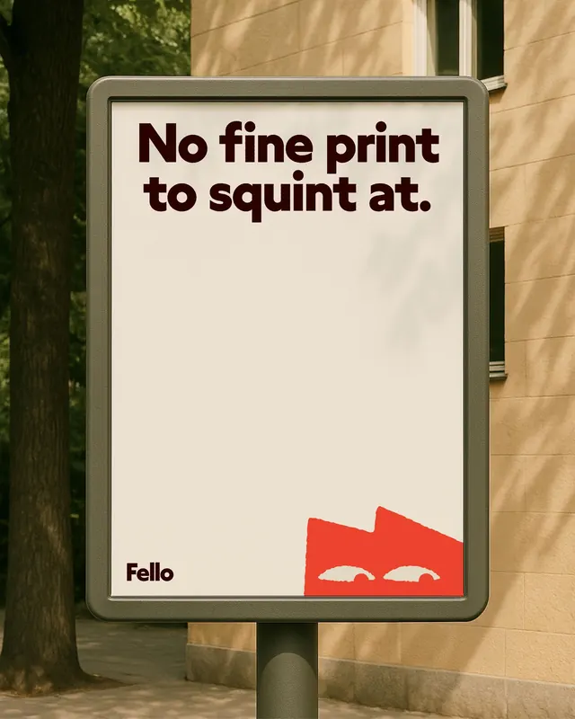 Bold typography street sign for Fello, minimal, corporate-clean, light