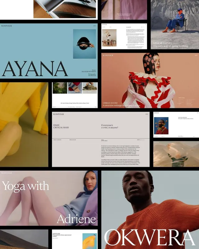 Multi-brand editorial collage with serif display type, editorial, minimal, warm