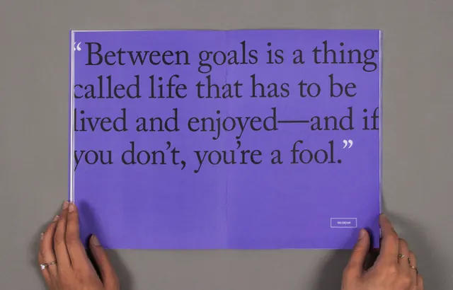 Motivational quote on purple gradient, minimal, editorial, dark