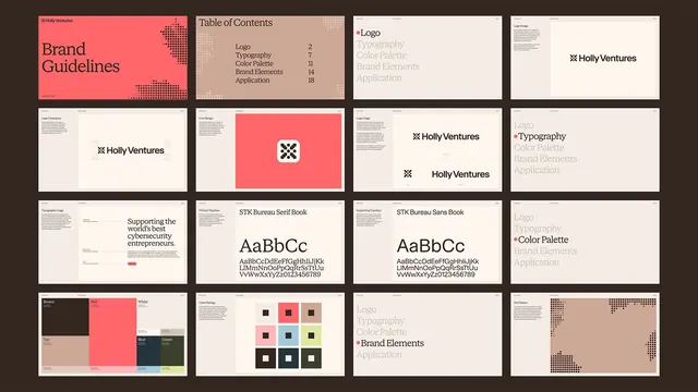 Holly Ventures brand guidelines, minimal, corporate-clean, dark