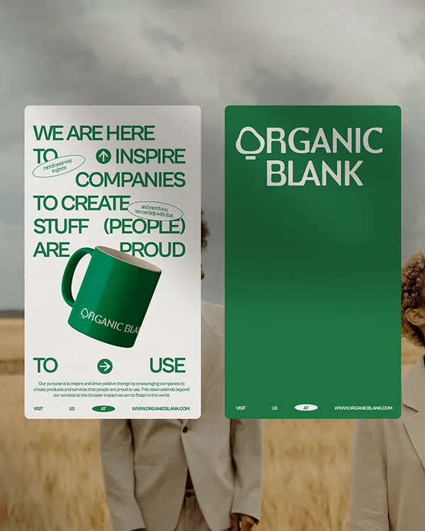 Two-poster green and white identity system, minimal, brutalist, cool