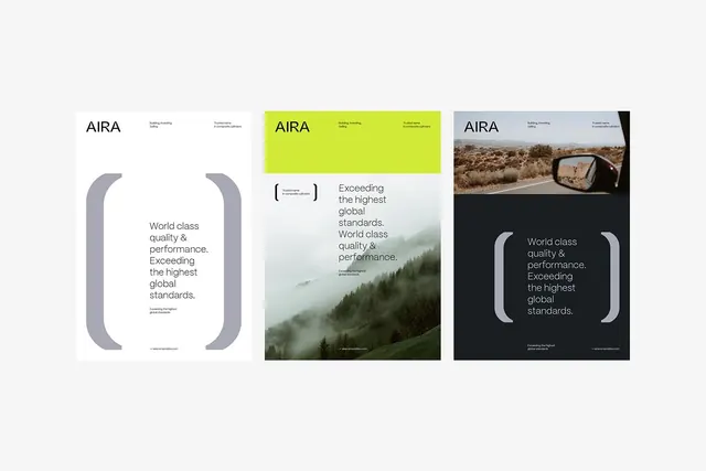 AIRA brand identity three-expression system, minimal, corporate-clean, light