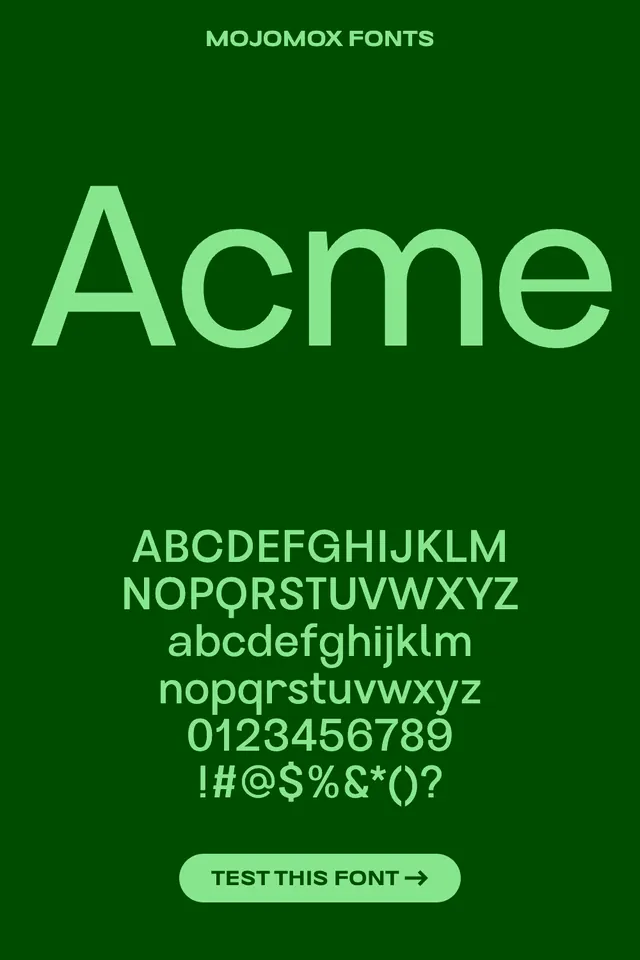 Mojomox Fonts type specimen, minimal, light