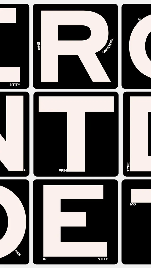 Modular type-specimen grid system, minimal, brutalist, dark