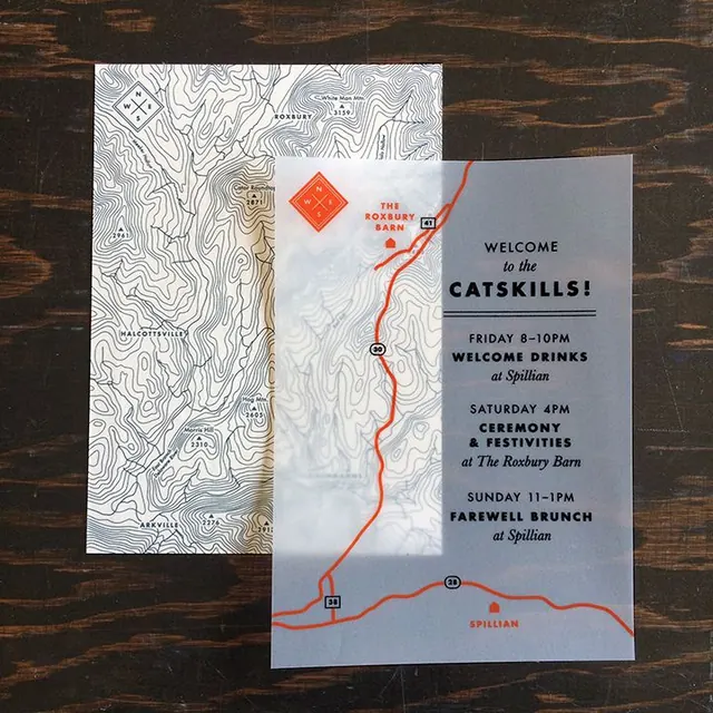 Roxbury Barn event invitation with topographic map, minimal, organic, light