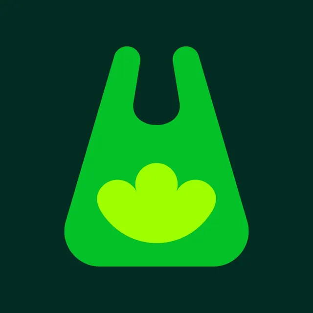 Neon green minimalist bag icon, minimal, flat, neon