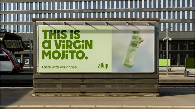 air up billboard with rounded green display type, minimal, playful, light