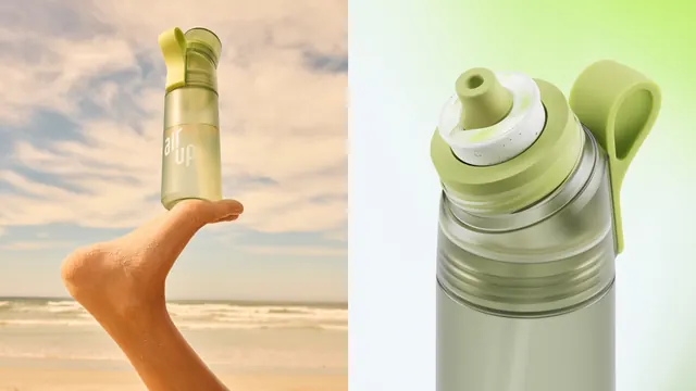 air up bottle product pair, beach and studio, photographic, minimal, pastel