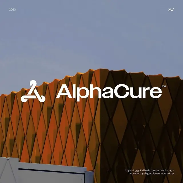 AlphaCure logo, geometric, minimal, light