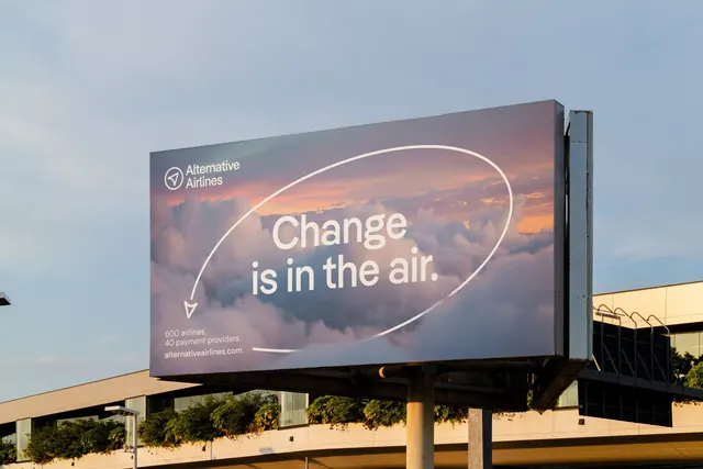 Alternative Airlines "Change is in the air" billboard, photographic, minimal, muted