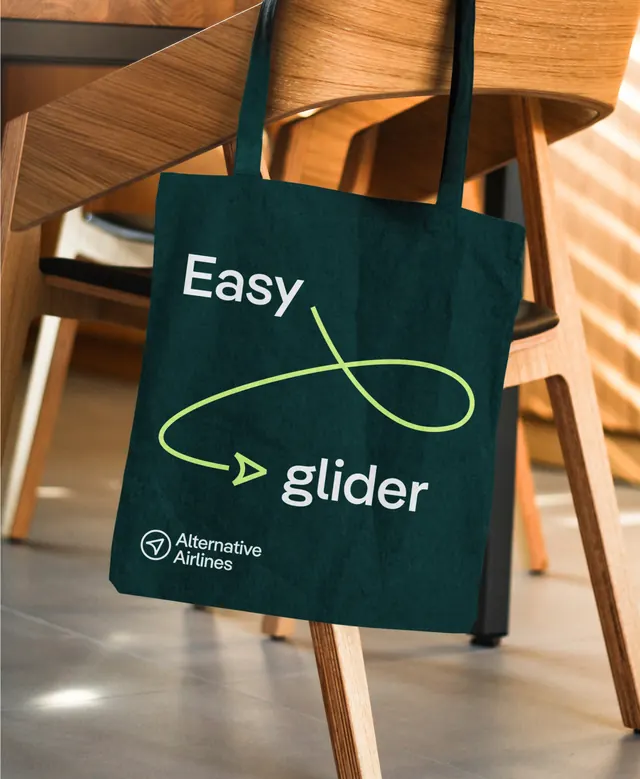 Alternative Airlines "Easy glider" tote, minimal, typographic, dark