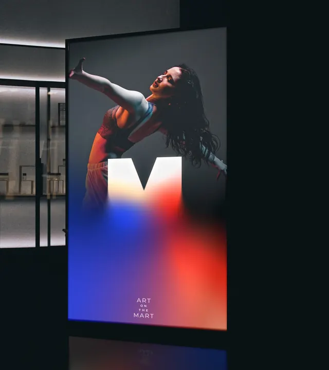 Art on The Mart illuminated interior display, photographic, gradient-heavy, dark