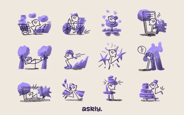 Askly brush and line illustration set, illustrated, line-art, pastel