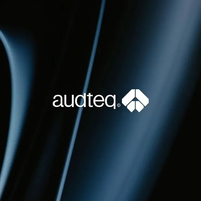 Audteq logo, geometric, minimal, light