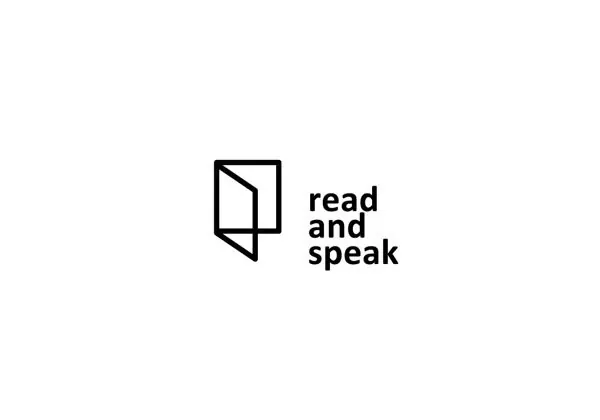 Read and speak logotype, minimal, geometric, dark