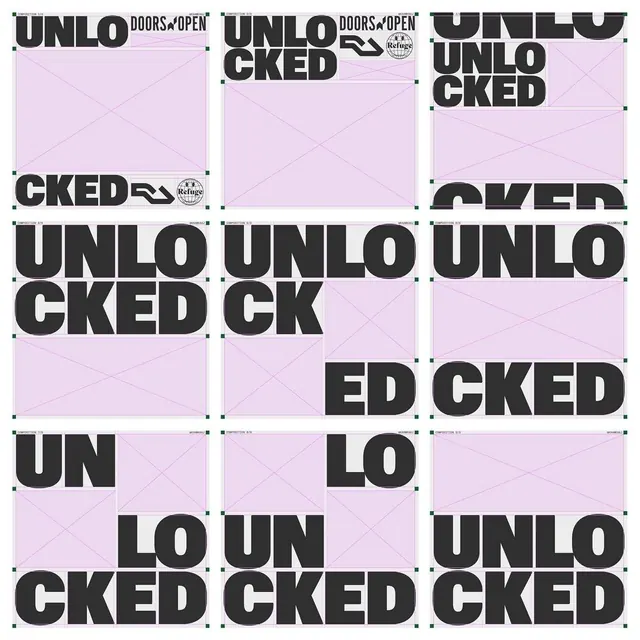 Fragmented typographic grid system, minimal, geometric, dark