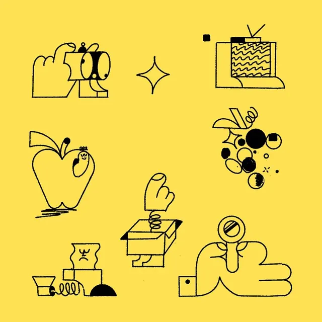 Cheerful line-art icon set, line-art, minimal, warm