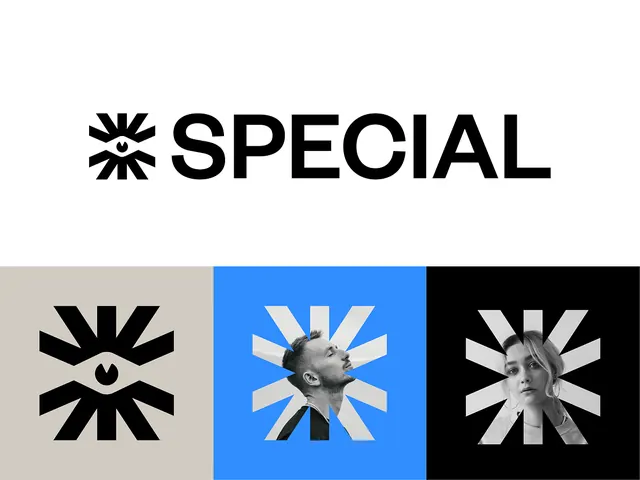 SPECIAL starburst wordmark system, minimal, geometric, dark