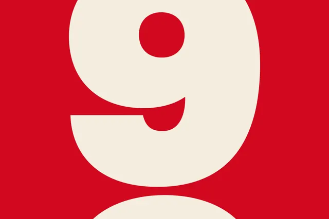 Red and cream numeral 9, minimal, geometric, warm
