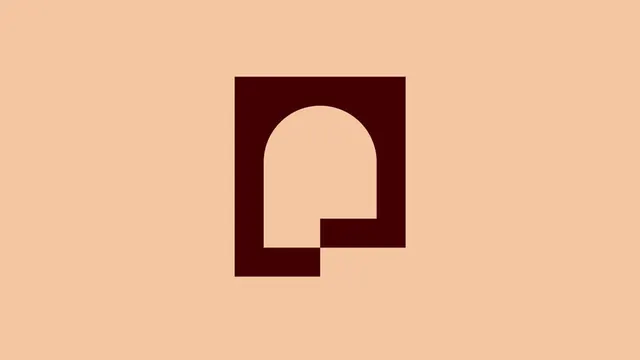Maroon arch-bracket abstract mark, minimal, geometric, dark