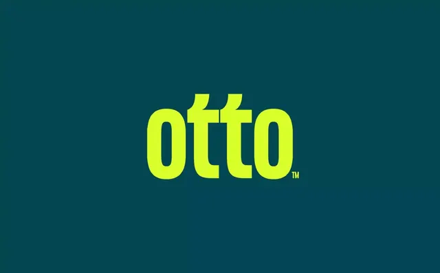 OTTO wordmark in neon lime-yellow on deep teal, minimal, corporate-clean, high-contrast