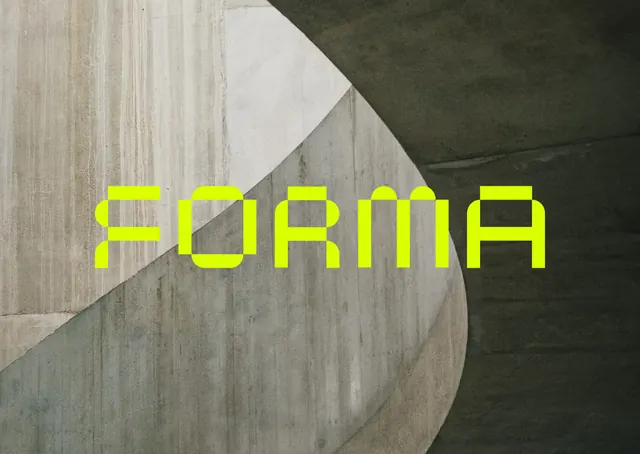 FORMA: brutalist neon type specimen, brutalist, minimal, high-contrast