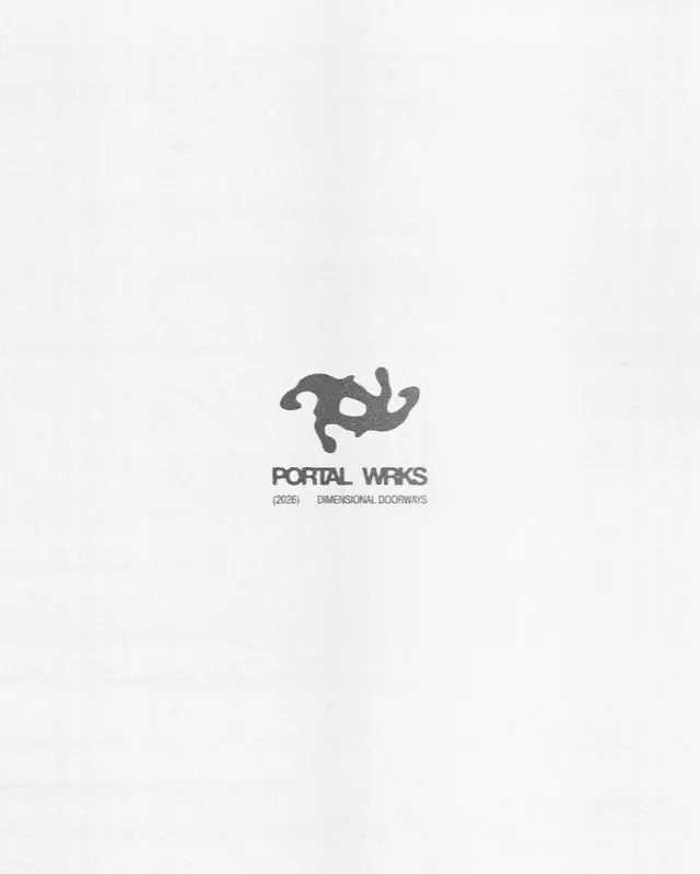 Portal Works monochrome logomark with tagline, minimal, geometric, monochrome