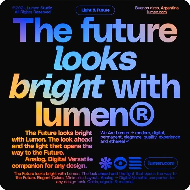 Lumen brand poster, minimal, corporate-clean, dark