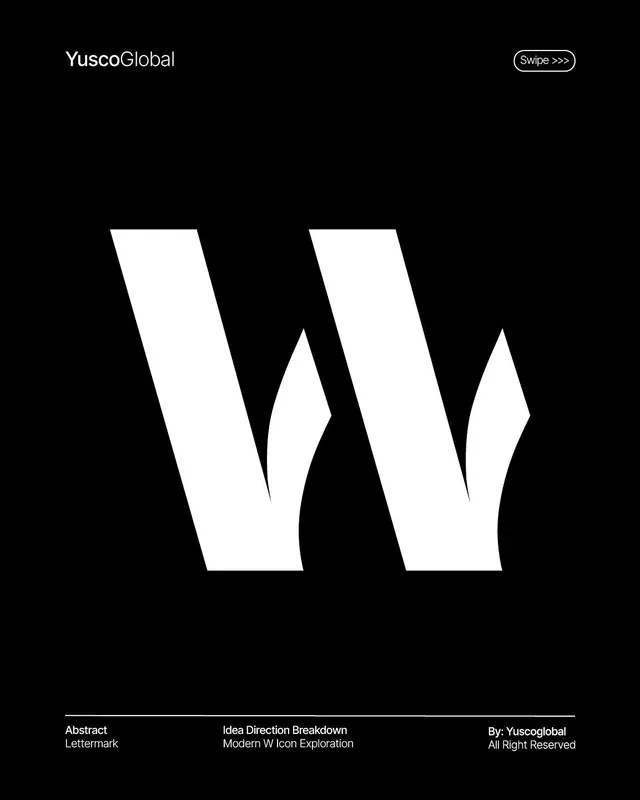 Abstract double-W geometric lettermark, minimal, geometric, dark