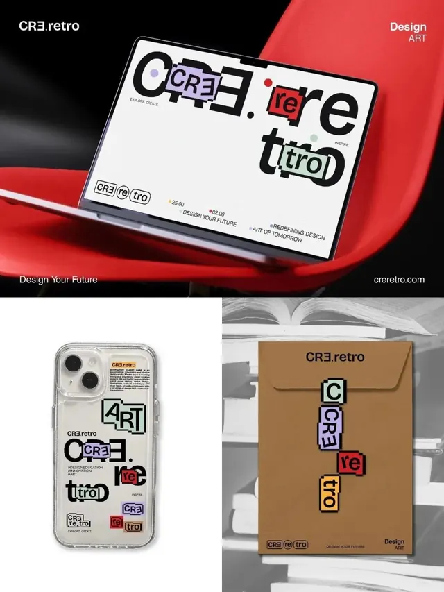 CRE.retro identity system showcase, retro, minimal, warm