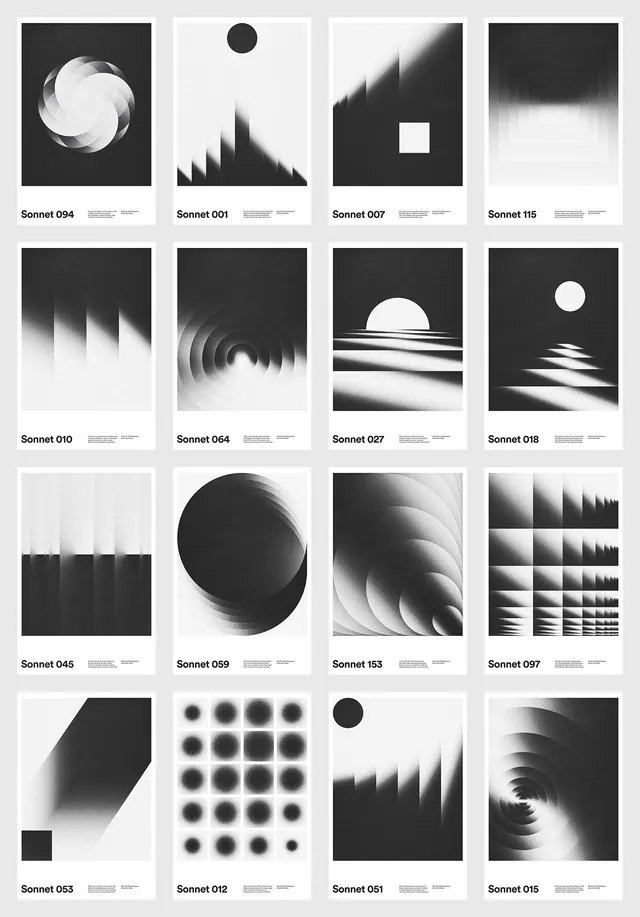 Sonnets: monochrome abstract gradient poster series, abstract, monochrome, dark