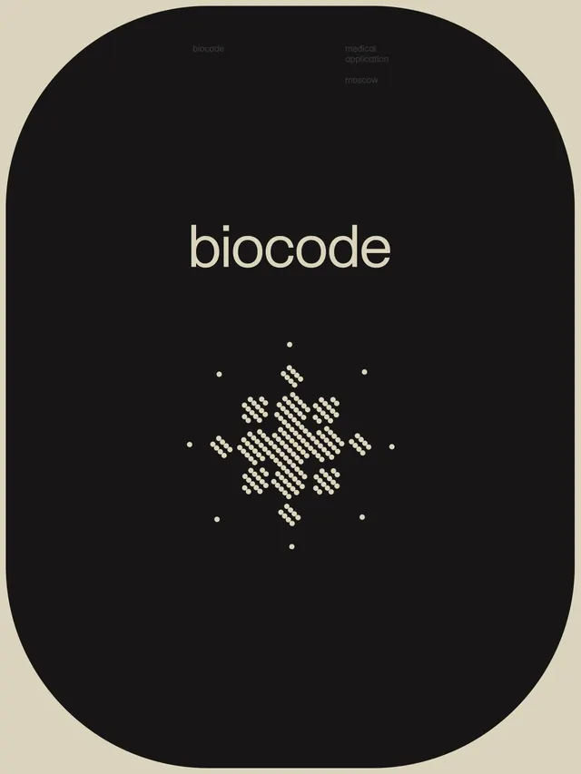 Biocode minimal dark wordmark with dot-cluster icon, minimal, dark-mode, dark