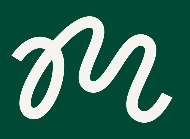 Flowing cursive line-mark on forest green, minimal, line-art, cool
