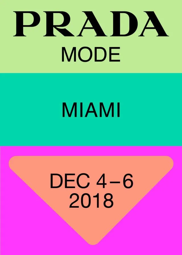 Prada Mode Miami event poster, minimal, geometric, vibrant