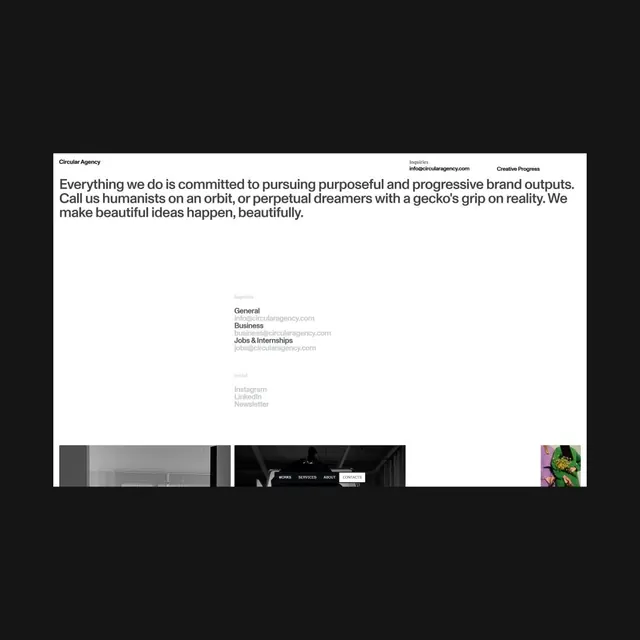 Circular Agency identity and contact spread, minimal, corporate-clean, light