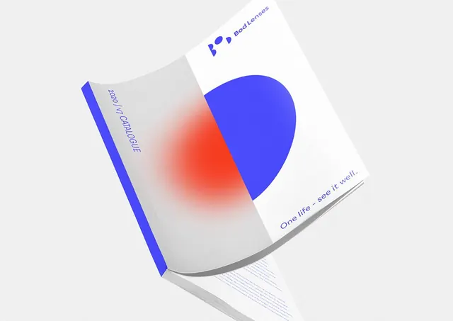 Pod Lenses gradient packaging with tagline, minimal, editorial, light
