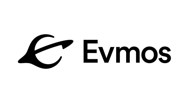 Evmos fluid curved mark + wordmark, minimal, geometric, dark
