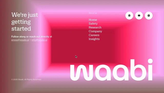 Waabi brand hero with warm radial gradient, gradient-heavy, light-mode, light