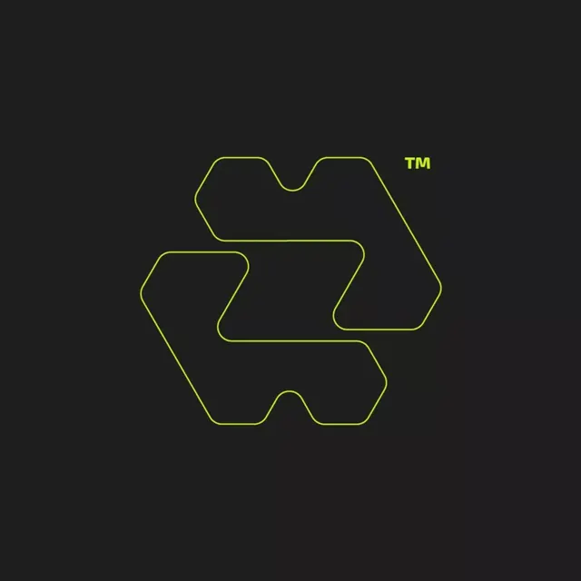 Lime-green outlined organic mark, minimal, geometric, dark