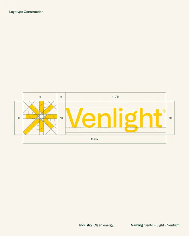 Venlight geometric sunburst logo with construction grid, minimal, geometric, light