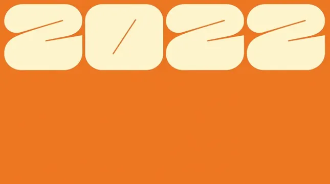 2022 numerals in rounded sans-serif, minimal, warm