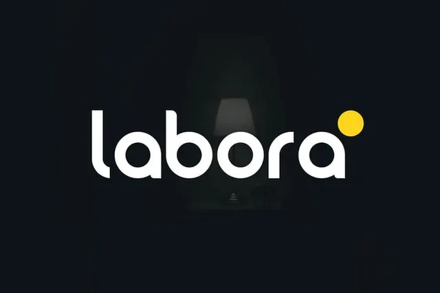 Labora wordmark with yellow accent dot, minimal, corporate-clean, dark