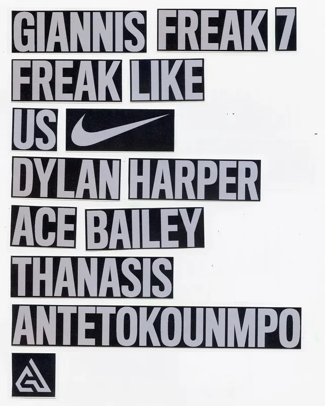 Giannis Nike Label Collage, minimal, neo-brutalist, light