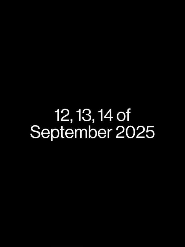Event-date typography on pure black, minimal, dark-mode, dark