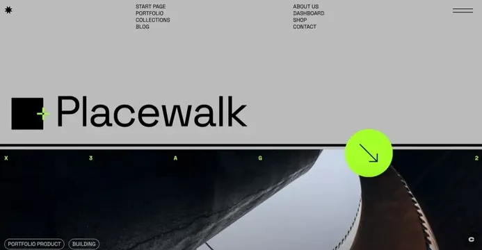 Placewalk architecture portfolio logo, minimal, dark-mode, dark