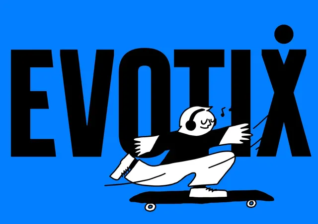 Bright blue graphic with black figure and white uppercase type, illustrated, minimal, vibrant